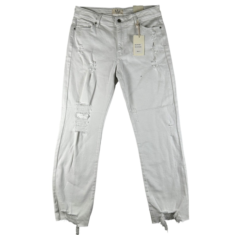L.T.J Jeans Womens 31x28 Optic White Distressed Skinny Raw Hem Stretch